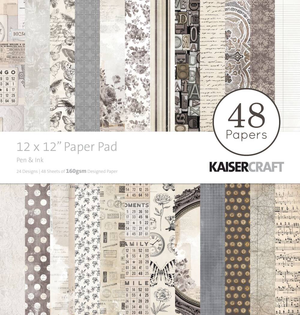 Kaisercraft 12" x12" Paper Pad - Pen & Ink