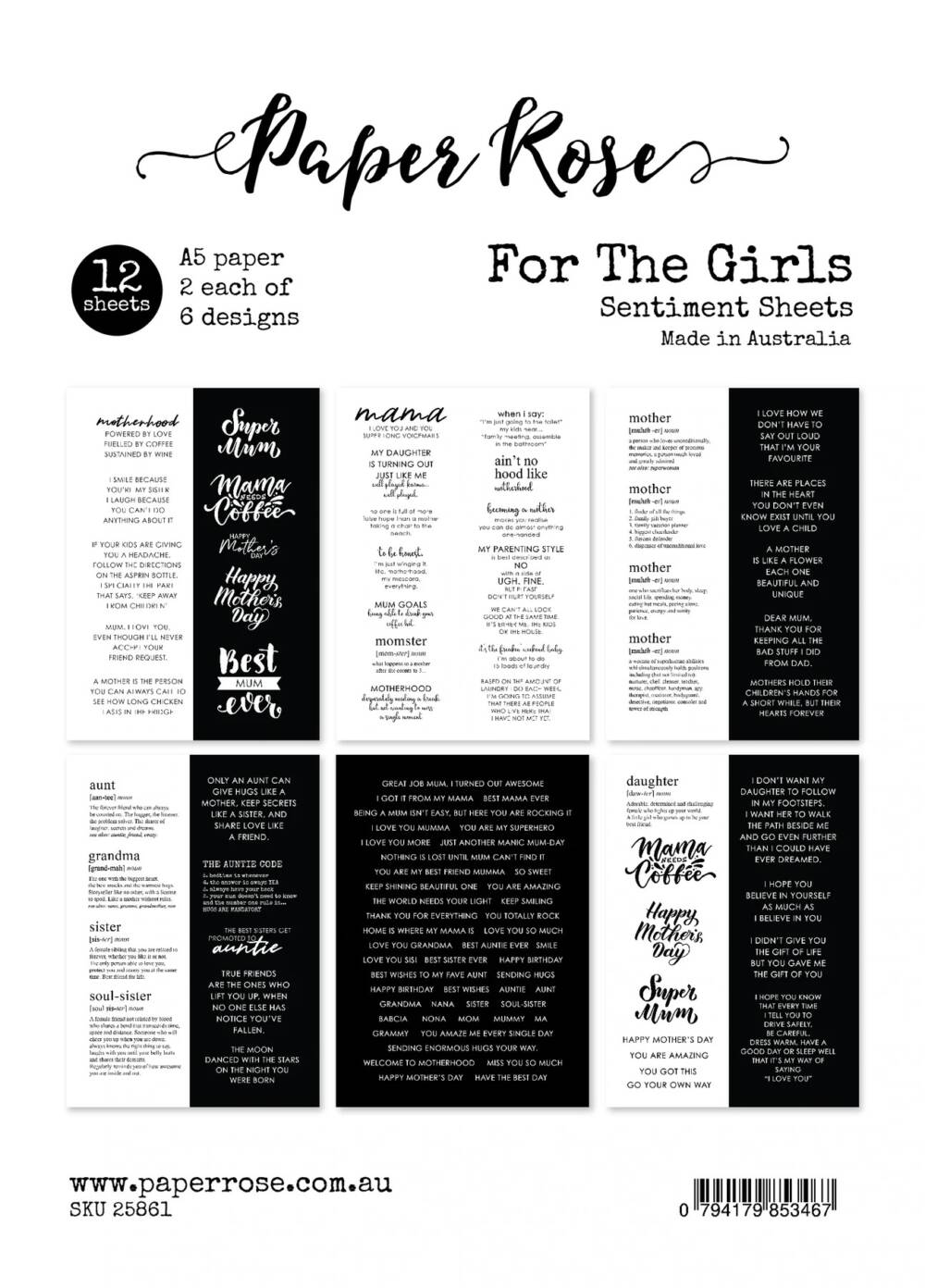 Paper Rose - A5 Sentiment Sheets - For The Girls