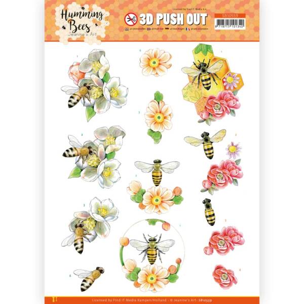 3D Push Out - A4 - Humming Bees - Queen Bee