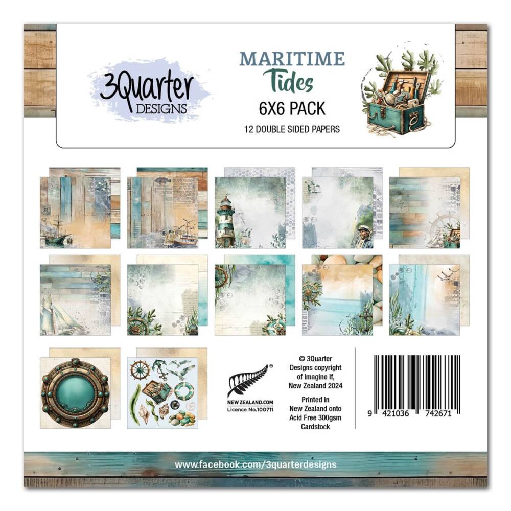 3Quarter Designs - 6" x 6" Paper Pack - Maritime Tides