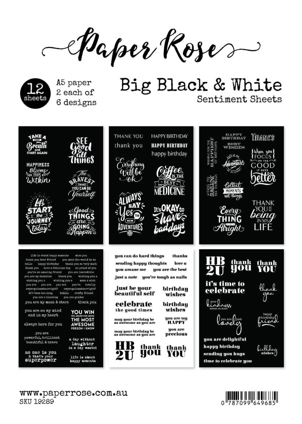 Paper Rose Studio - Sentiment Sheets - Big Black & White