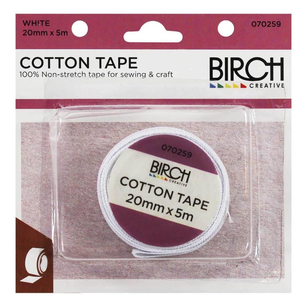 Birch - Cotton Non-Stretch Tape - 20mmx5m - White