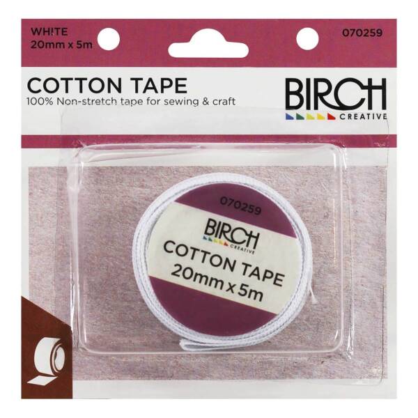 Birch - Cotton Non-Stretch Tape - 20mmx5m - White