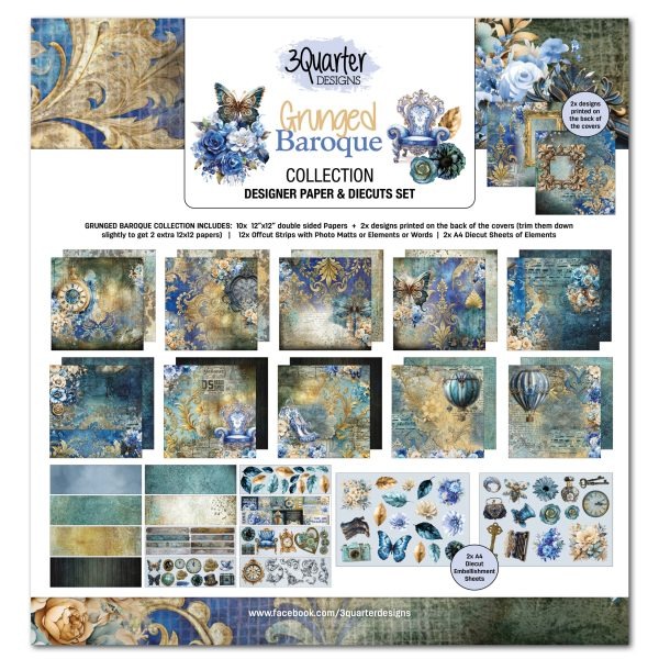 3Quarter Designs - 12" x 12" Paper Pack - Grunged Baroque