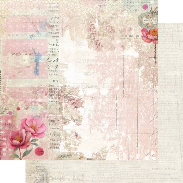 Kind of Lovely scrapbook paper showing soft pink florals, vintage stripes, and aged textures from Uniquely Creative’s Dressed in Daydreams collection. This image represents the design featured in both the 12x12 and 6x6 paper formats.