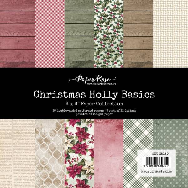 Paper Rose - 6 x 6 Collection Pack - Christmas Holly Basics