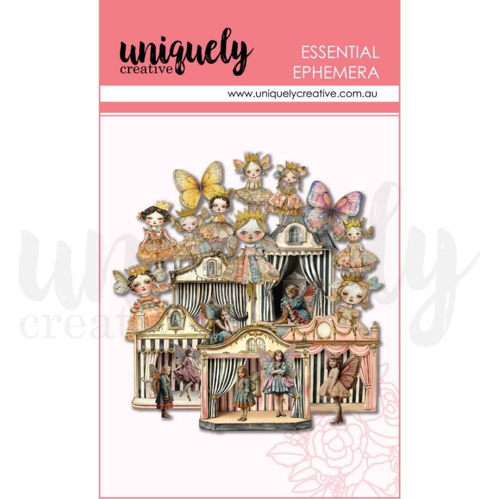 Ephemera pack featuring whimsical theatre characters, butterflies, and vintage motifs from Uniquely Creative’s Dressed in Daydreams collection.