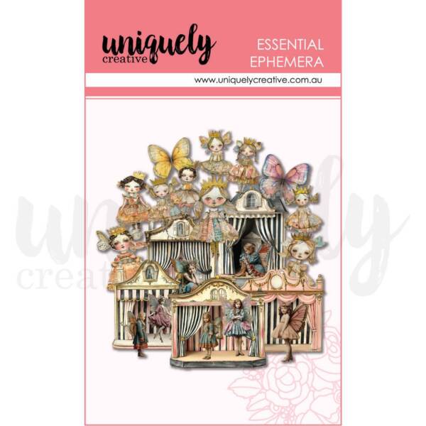 Ephemera pack featuring whimsical theatre characters, butterflies, and vintage motifs from Uniquely Creative’s Dressed in Daydreams collection.