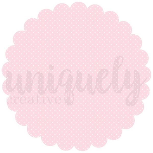Soft pink scalloped decorative base layer with tiny white polka dots from Uniquely Creative’s Dressed in Daydreams collection.