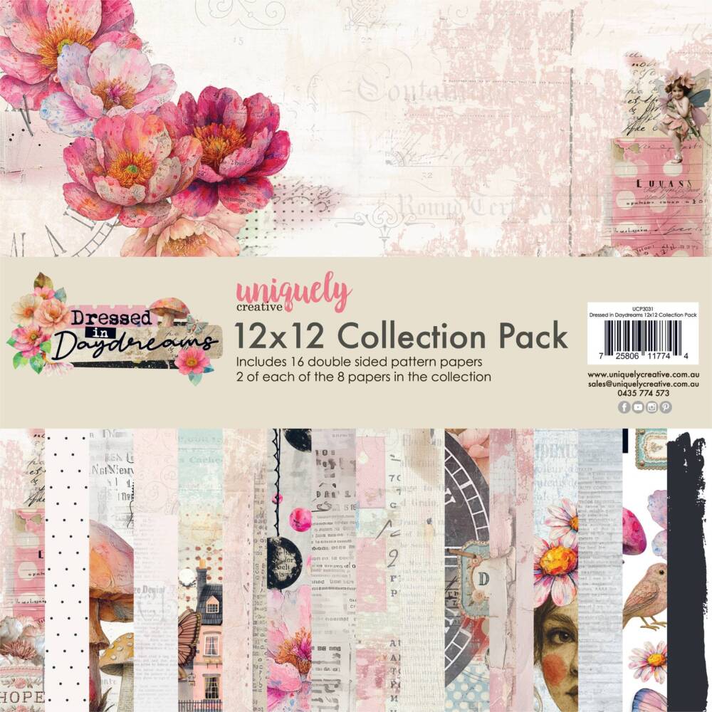 Selection of eight patterned papers from the Dressed in Daydreams 12x12 Collection Pack by Uniquely Creative.