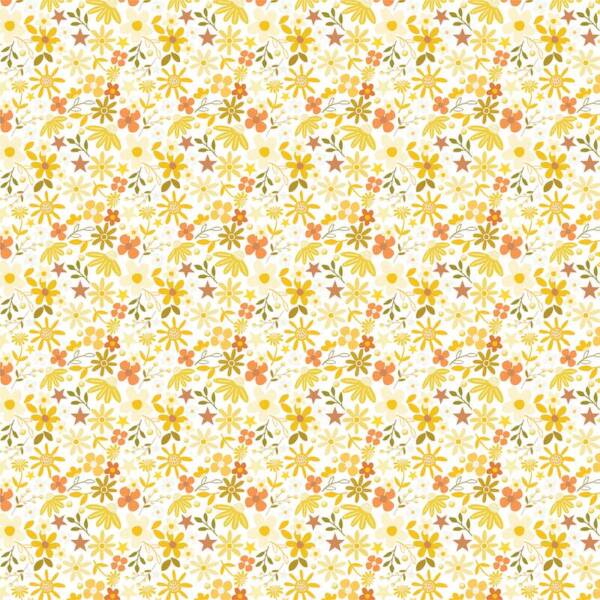 Starry Eyed paper side A featuring a repeating floral pattern with small star accents in warm yellow and soft orange tones
