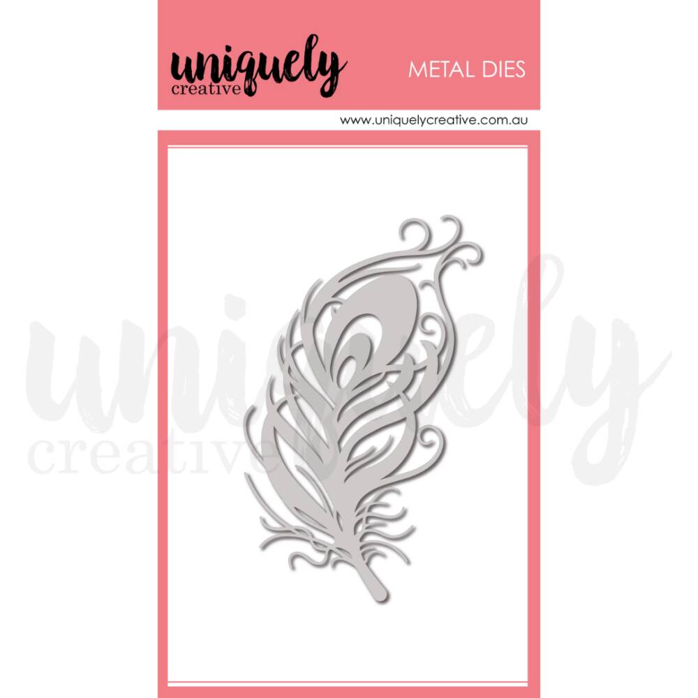 Silver metal cutting die in a detailed bohemian feather design, suitable for use with die-cutting machines in card making and papercraft projects.