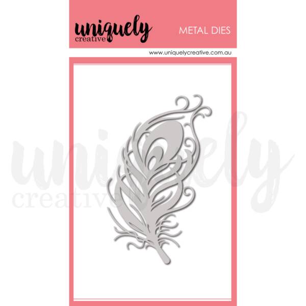 Silver metal cutting die in a detailed bohemian feather design, suitable for use with die-cutting machines in card making and papercraft projects.