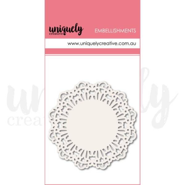 Uniquely Creative white layering doily embellishment featuring a delicate lace-style circular design.