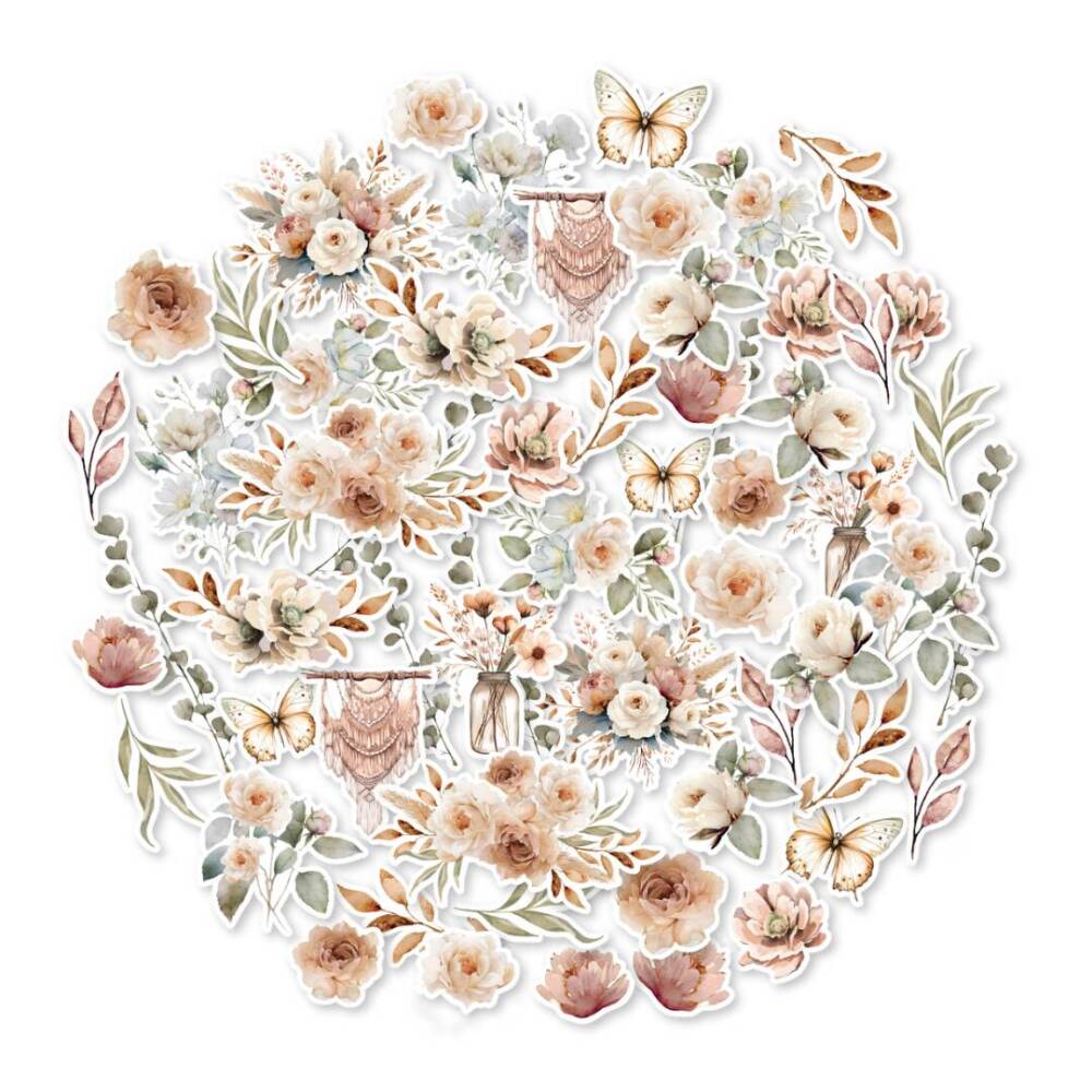 Sheet of Uniquely Creative Bohemian Escape vellum creative cuts featuring soft floral and botanical designs printed on translucent vellum.