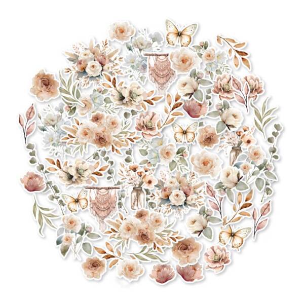 Sheet of Uniquely Creative Bohemian Escape vellum creative cuts featuring soft floral and botanical designs printed on translucent vellum.