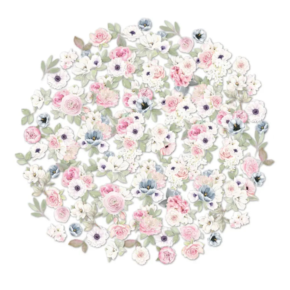 Uniquely Creative floral Creative Cuts featuring soft pastel flowers and greenery in pink, white, and blue tones.
